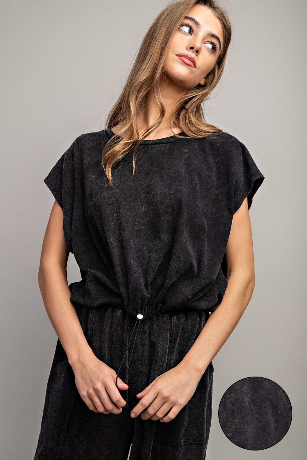 Cinch waist top in ash black 40% off use code sale40