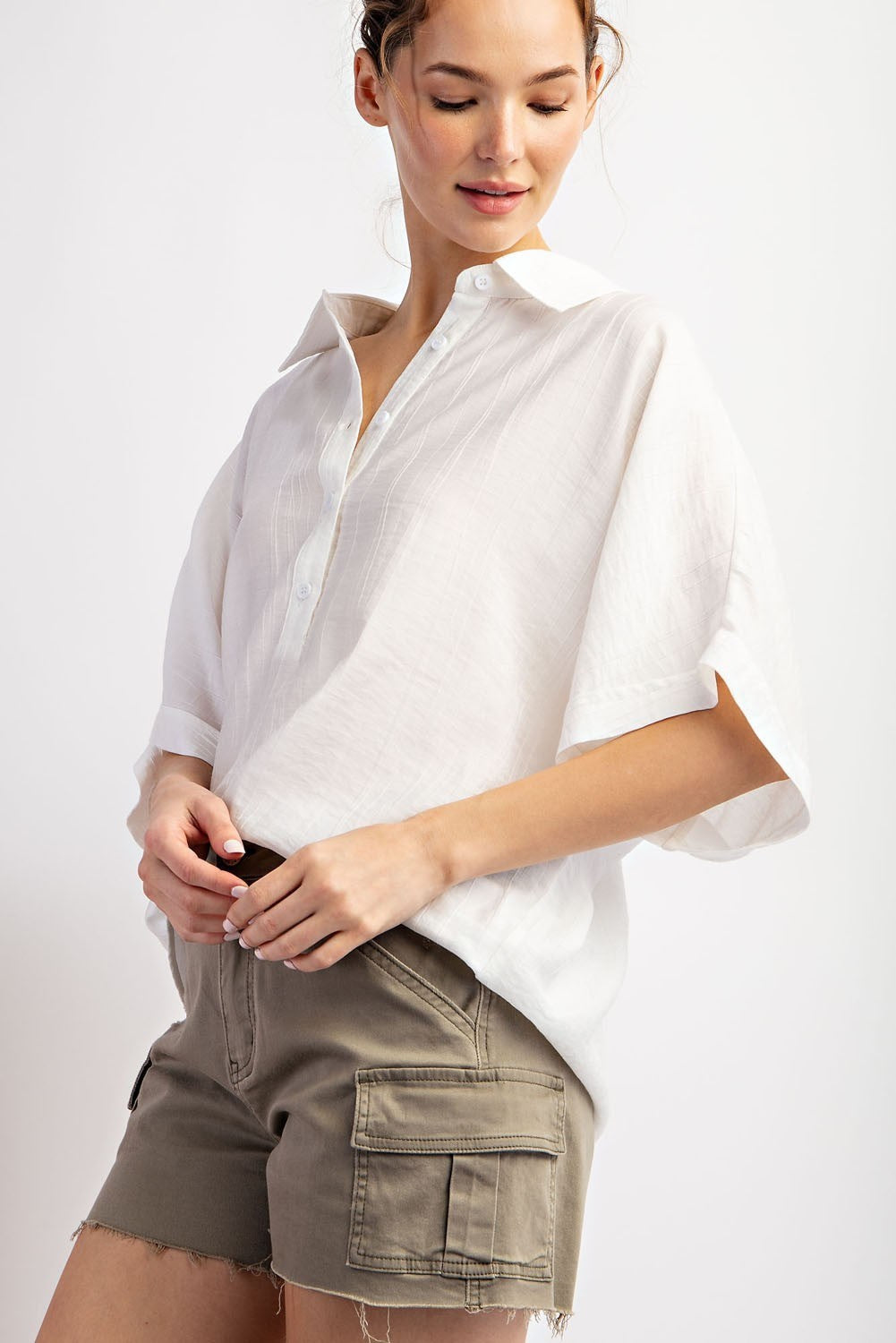 Textured Short Sleeve Blouse