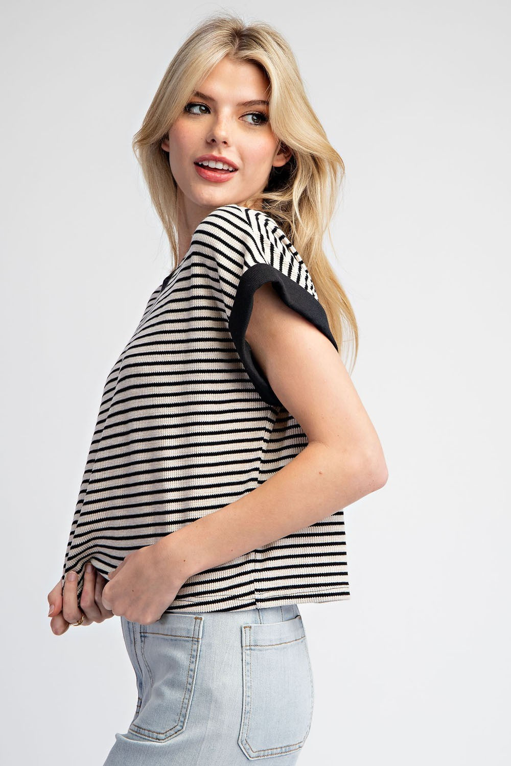 Stripe Short Sleeve Shirt in Black and Natural