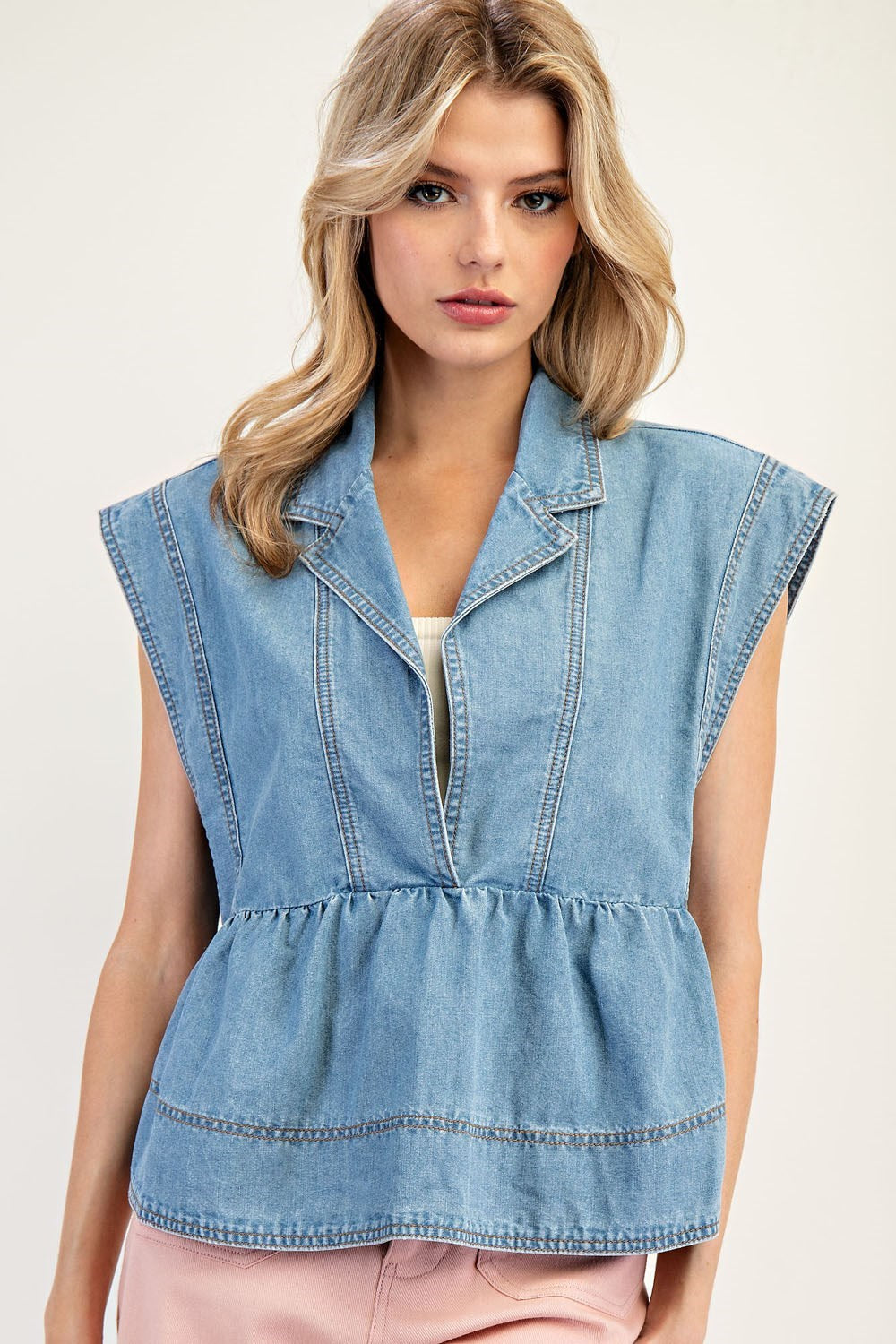 Denim Collared Top