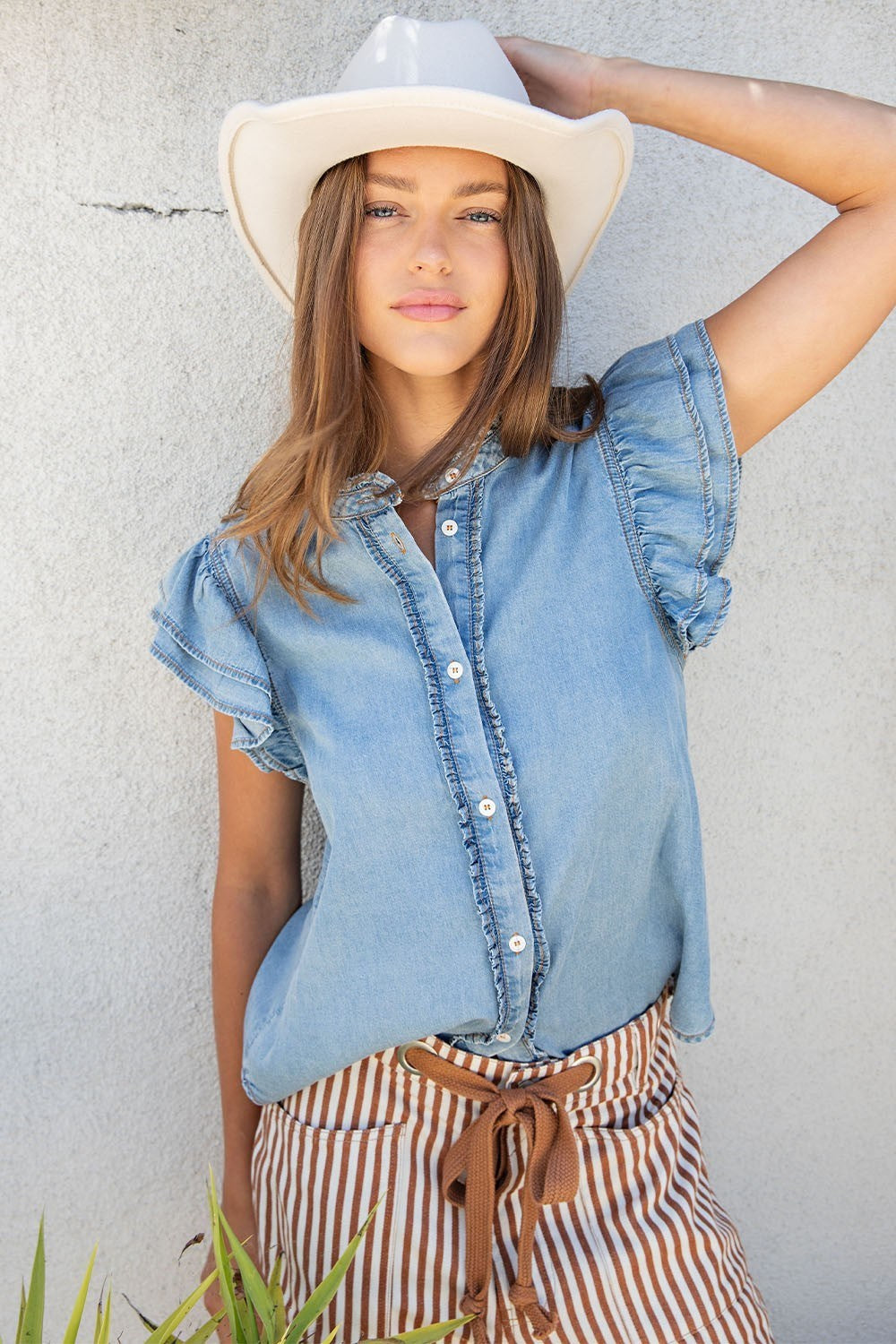 Ruffled Denim Top