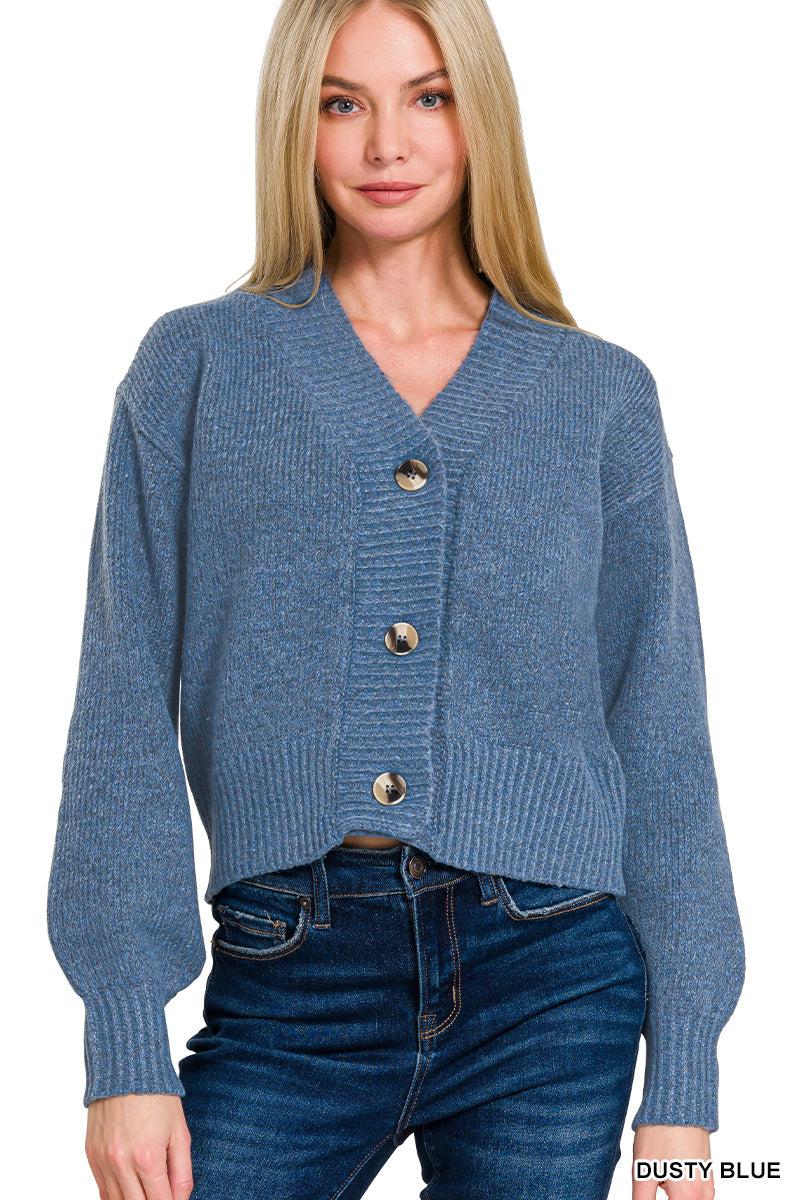 Melange Cardigan in Dusty Blue