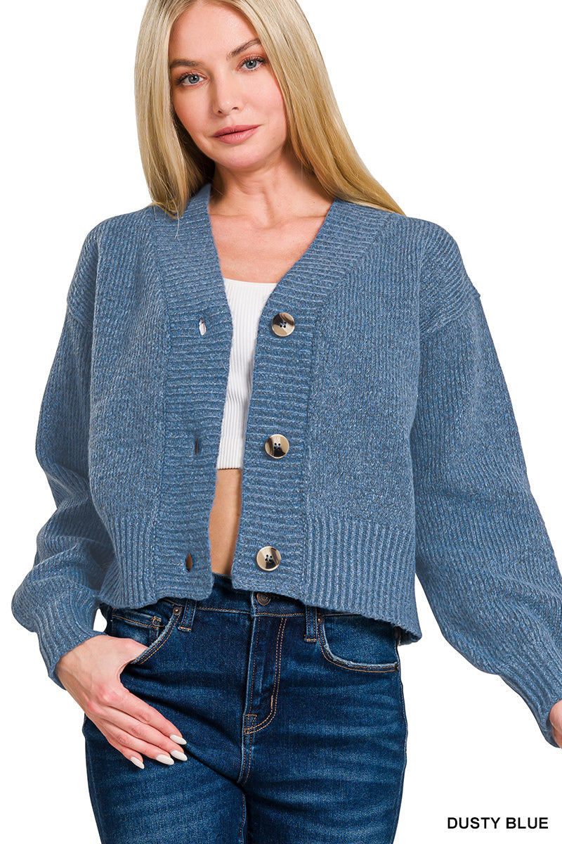 Melange Cardigan in Dusty Blue