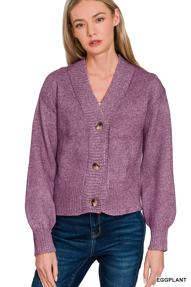 Melange Cardigan in Eggplant
