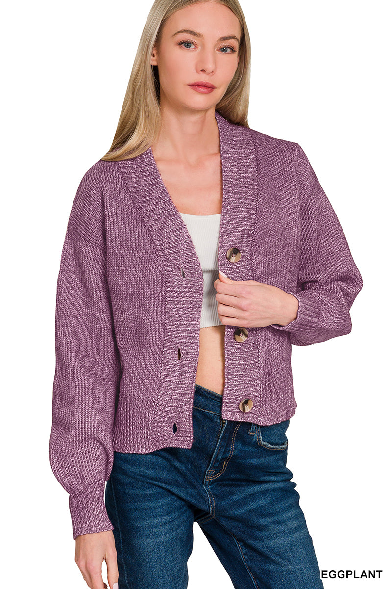 Melange Cardigan in Eggplant