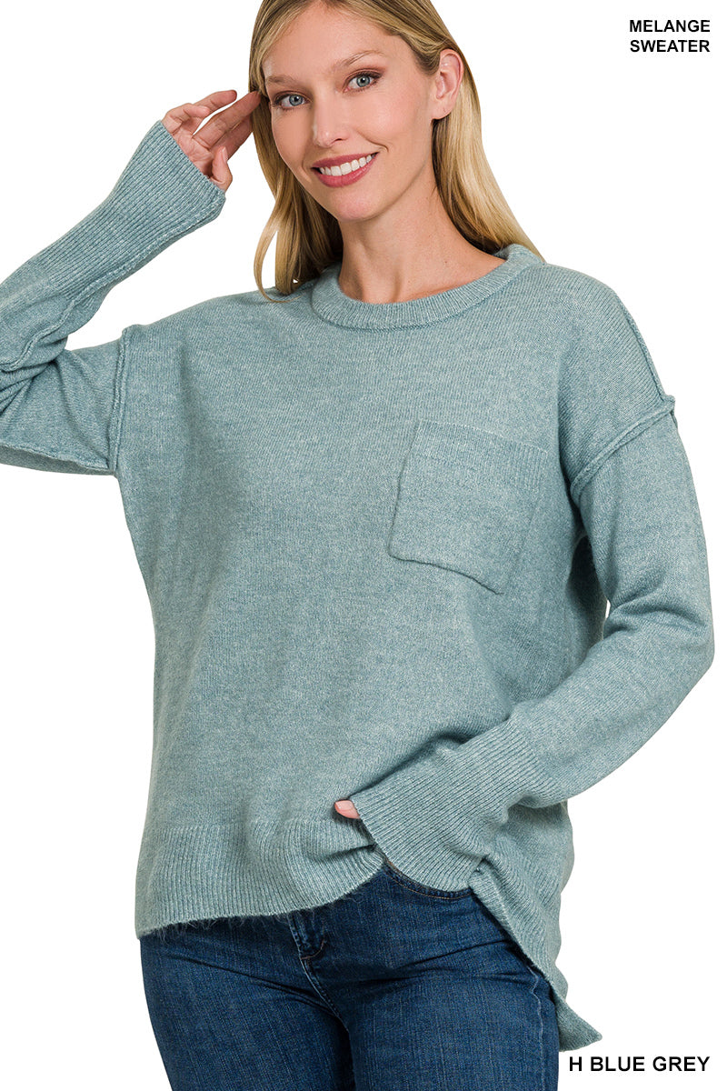 Melange Hi-low Pocket Sweater multiple colors