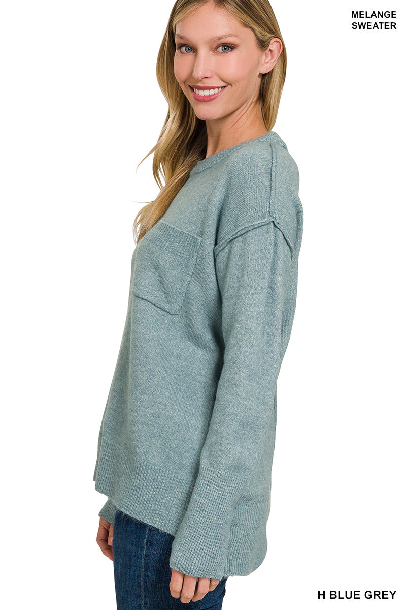 Melange Hi-low Pocket Sweater multiple colors