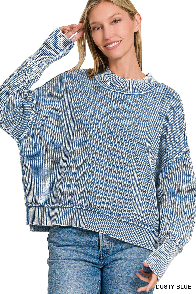 Oversized Crop Sweater in Dusty Blue