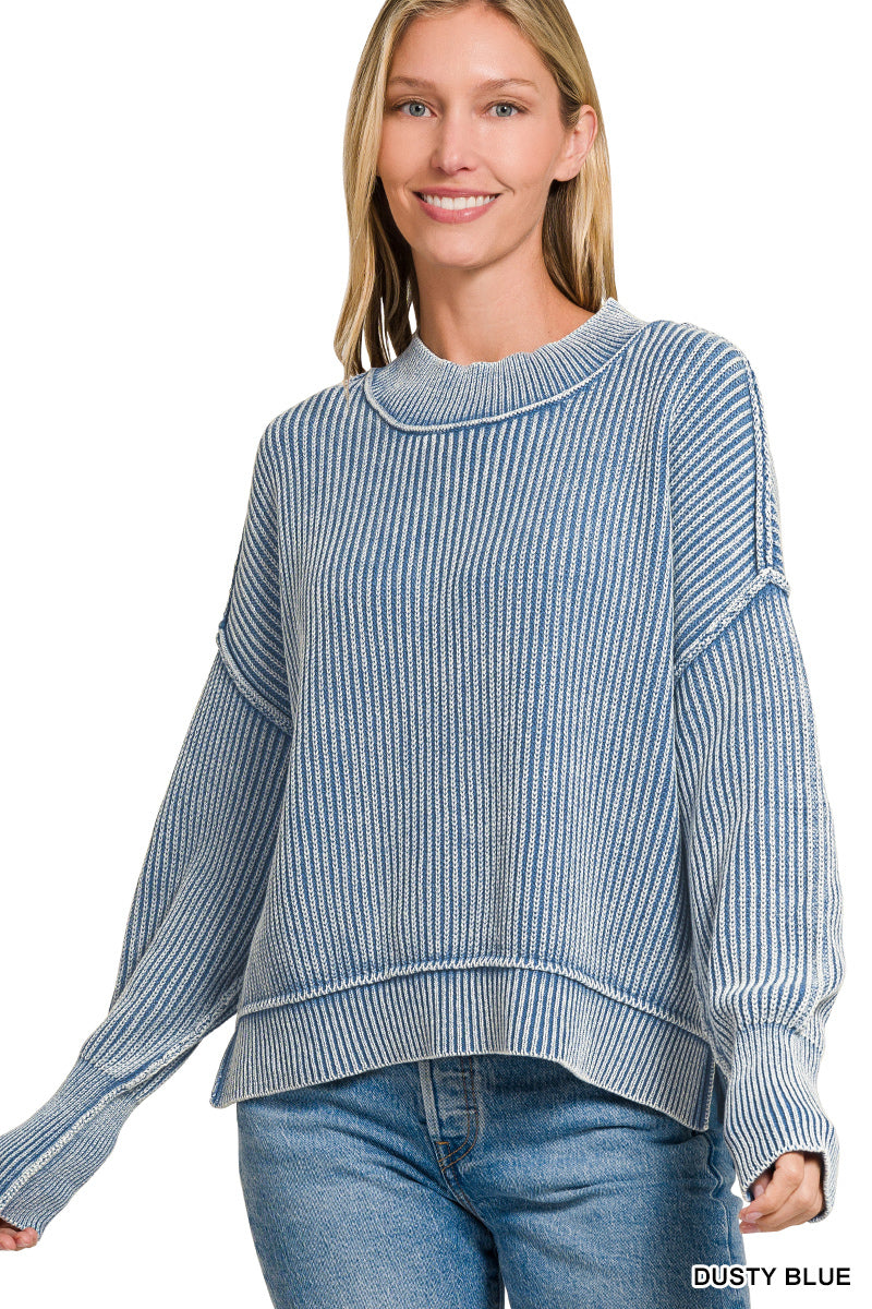 Oversized Crop Sweater in Dusty Blue