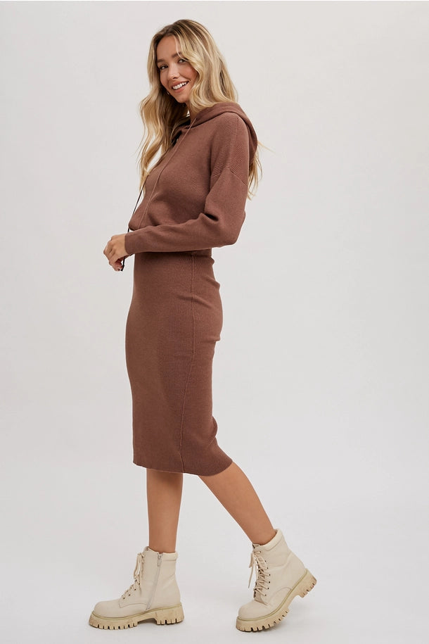 Hooded Sweater Dress in Mocha