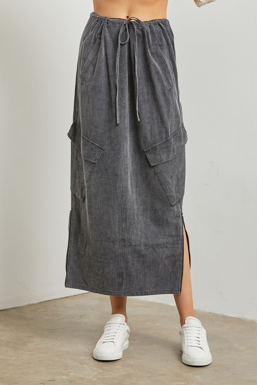 Acid Washed Cargo Maxi Skirt