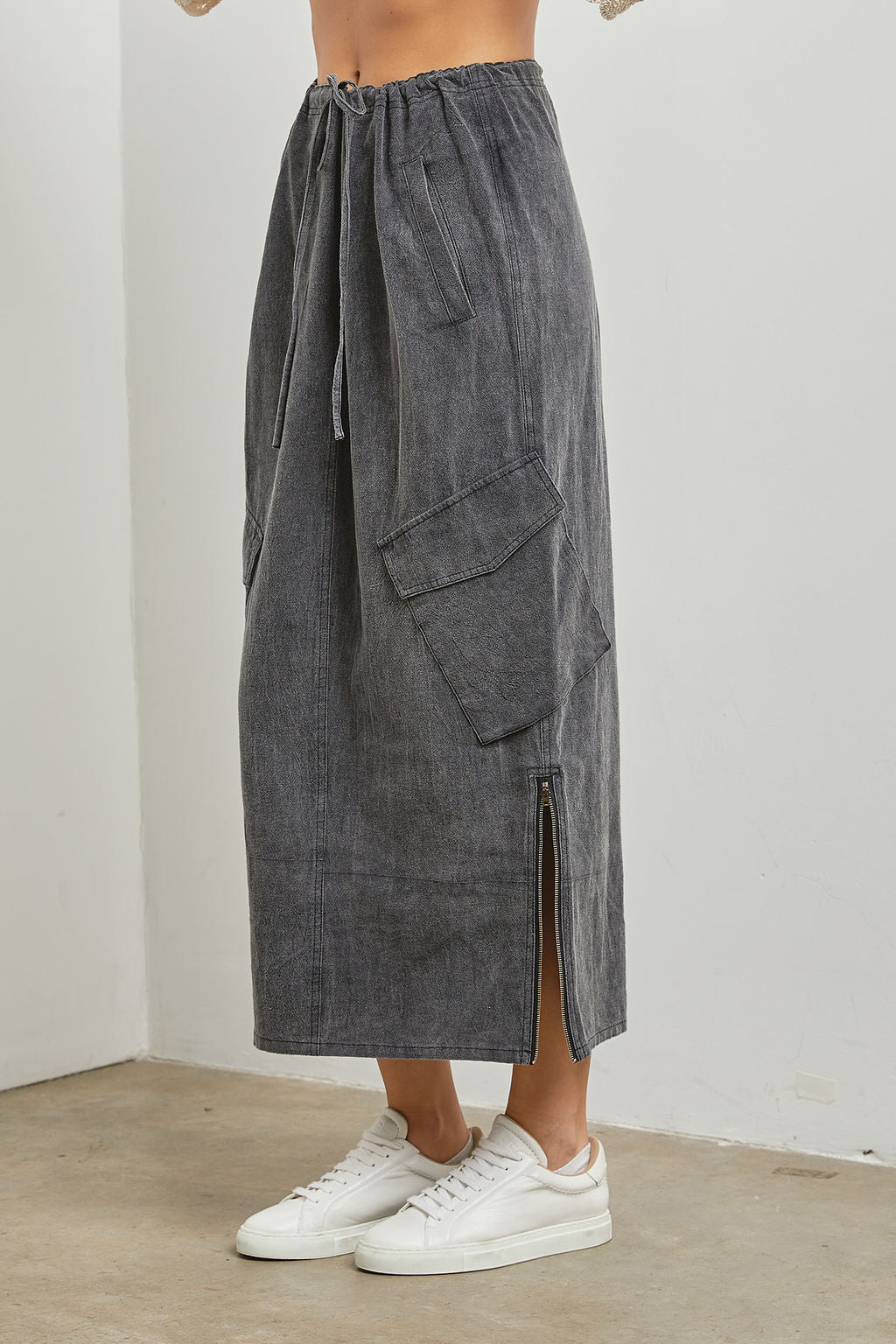 Acid Washed Cargo Maxi Skirt