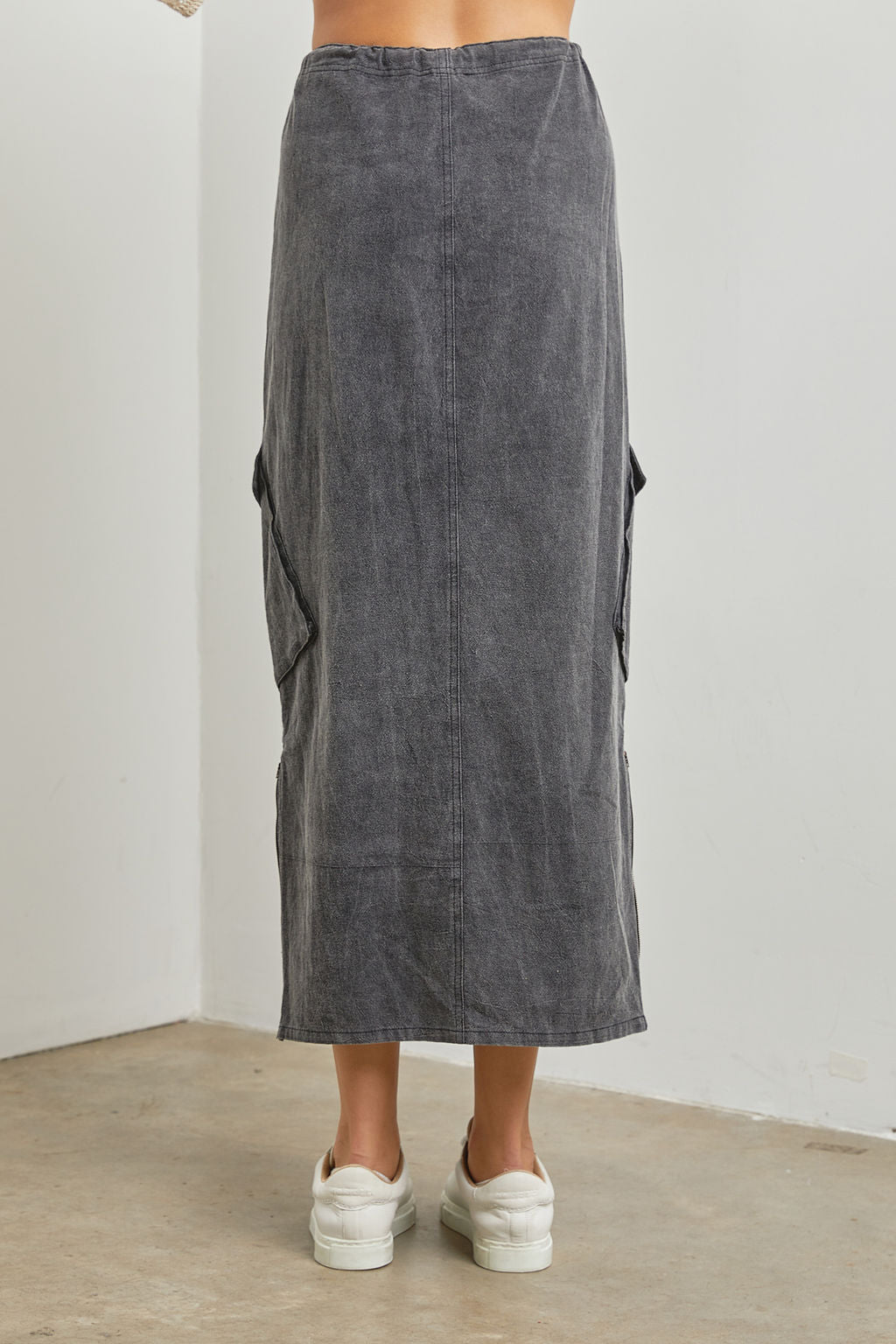 Acid Washed Cargo Maxi Skirt