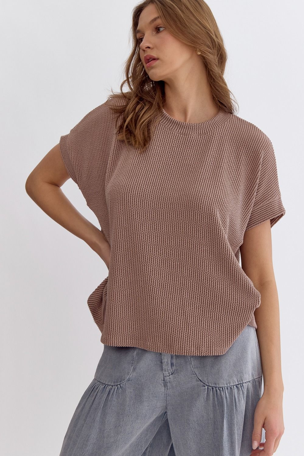 Ribbed Short Sleeve top in Acorn