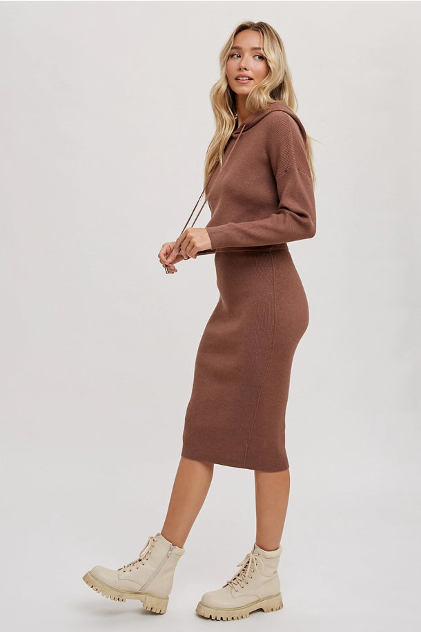 Hooded Sweater Dress in Mocha