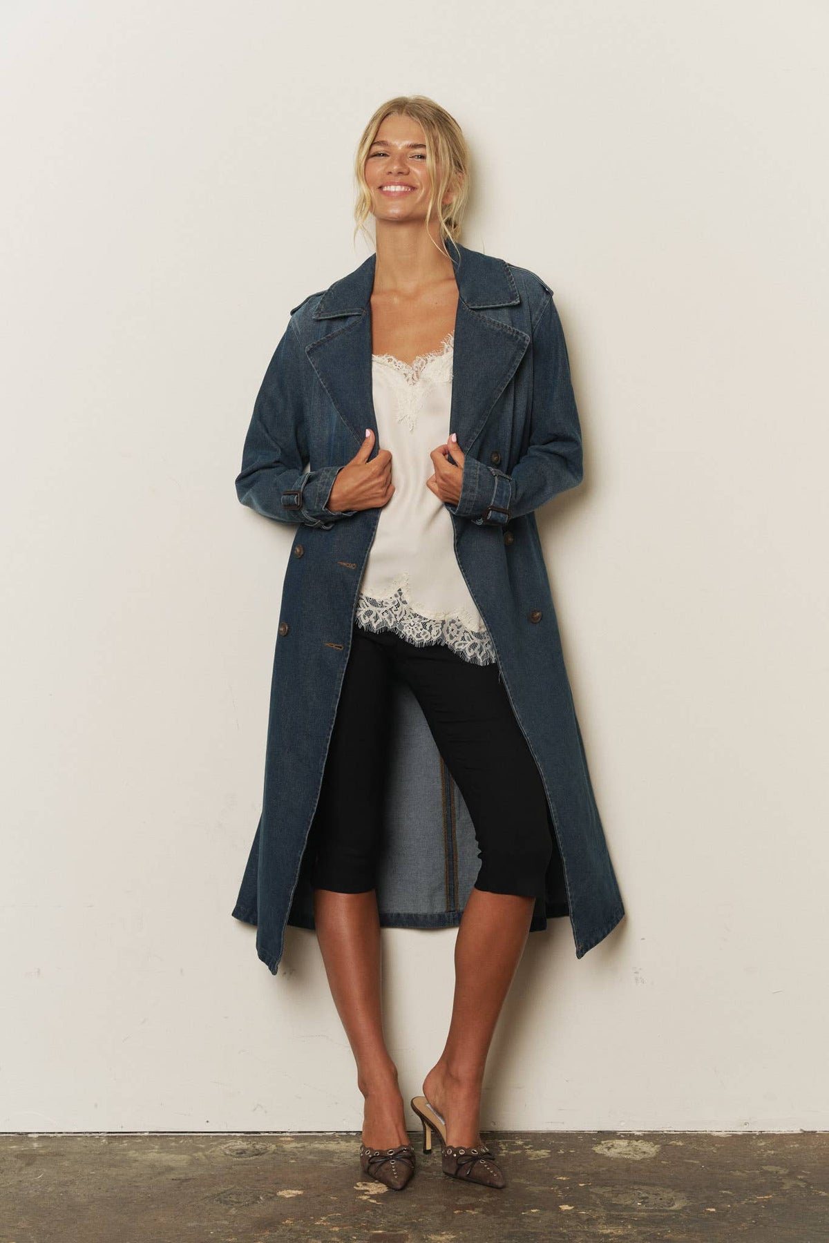NOTCH COLLAR DENIM TRENCH COAT