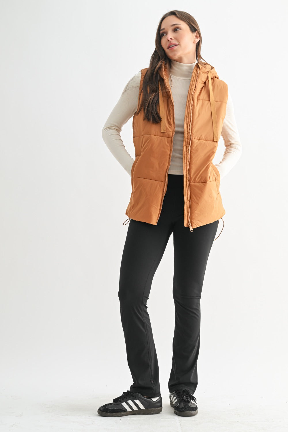 Long Line Puffer Vest in Camel
