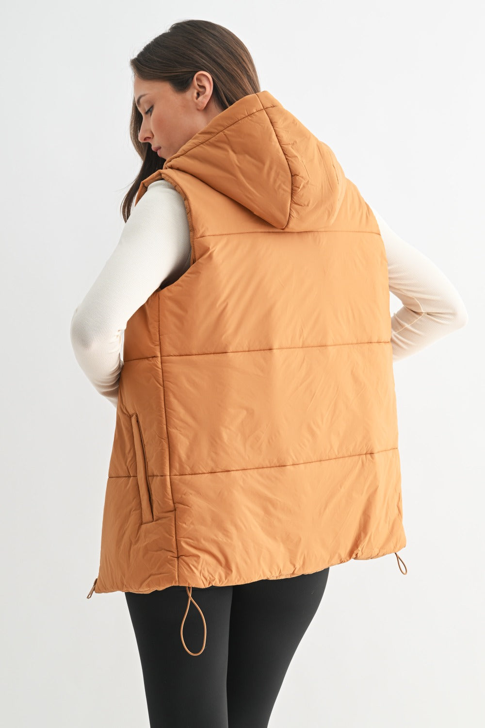 Long Line Puffer Vest in Camel