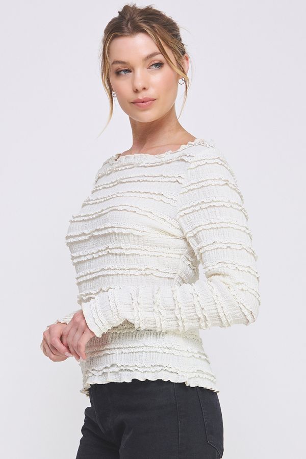 Long Sleeve Layered Ruffle Lace Top in Cream