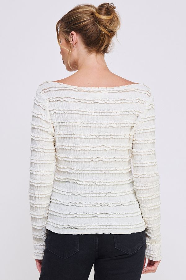 Long Sleeve Layered Ruffle Lace Top in Cream