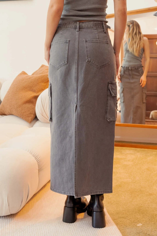 High Waist Midi Skirt in Grey