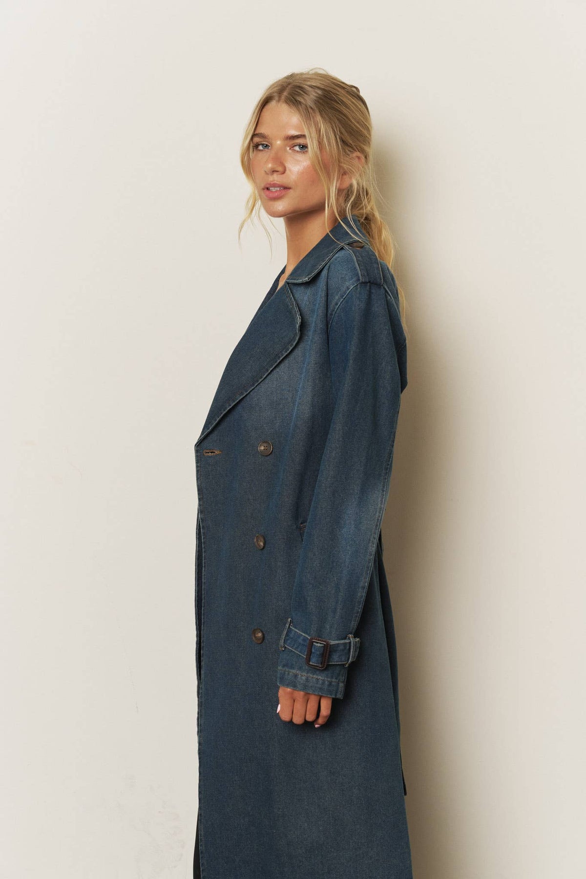 NOTCH COLLAR DENIM TRENCH COAT