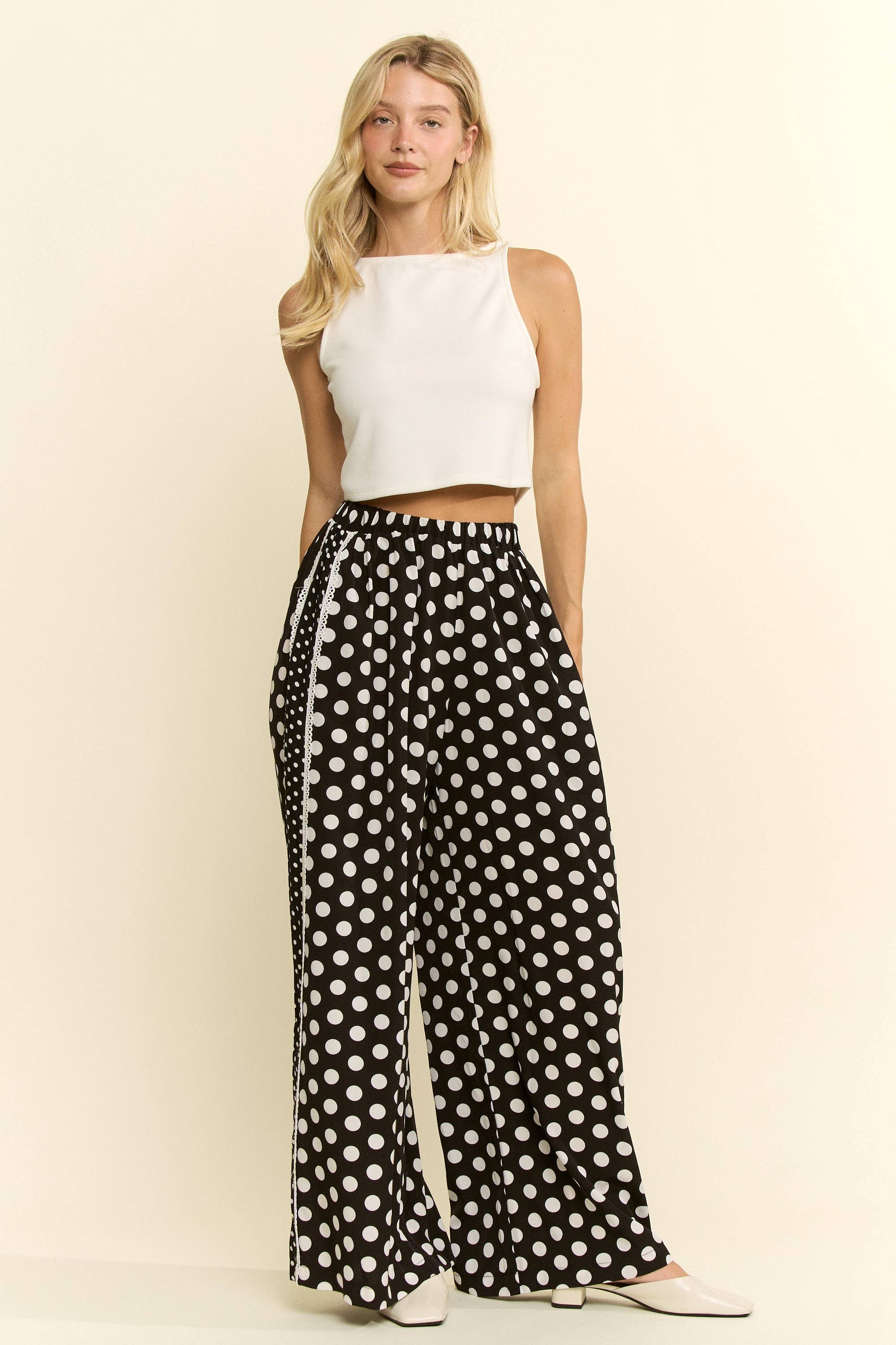 PLUS SIZE CONTRAST DOT SIDE PANEL PANTS
