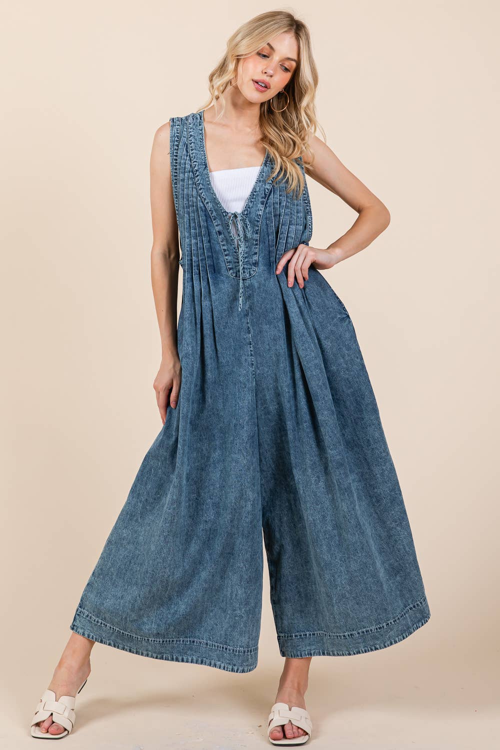 Denim Pleated Jumpsuit