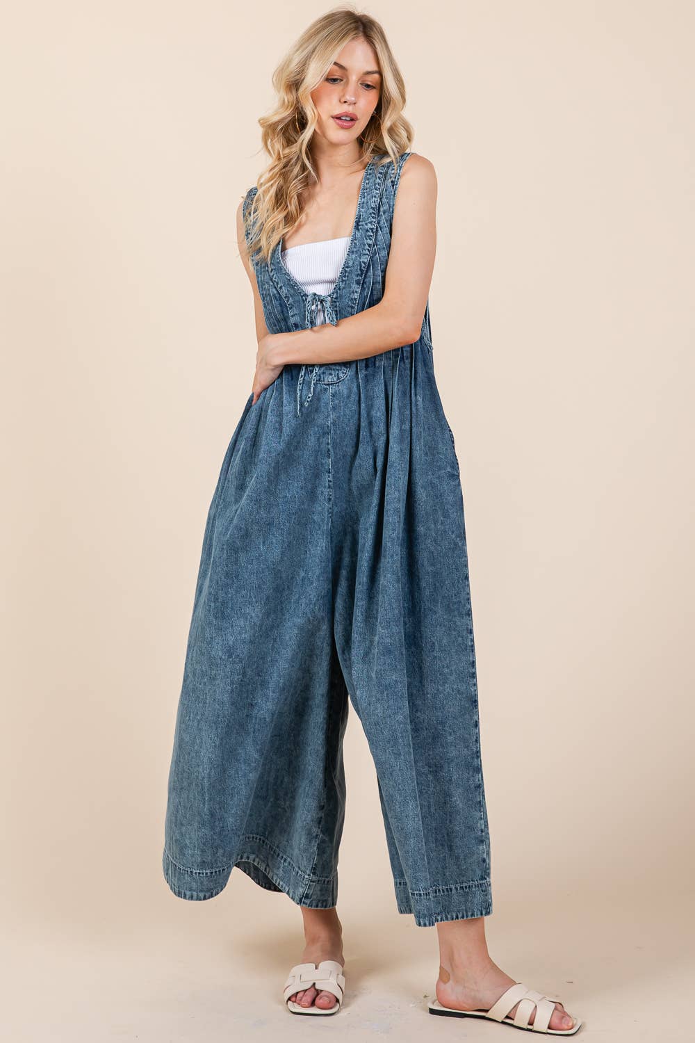 Denim Pleated Jumpsuit