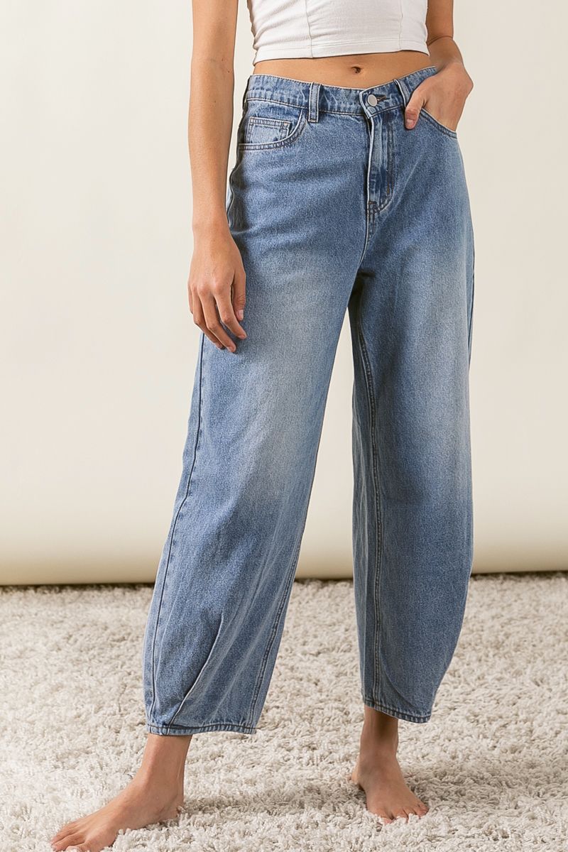 Pleated Side Wide Denim Pants by Bibi