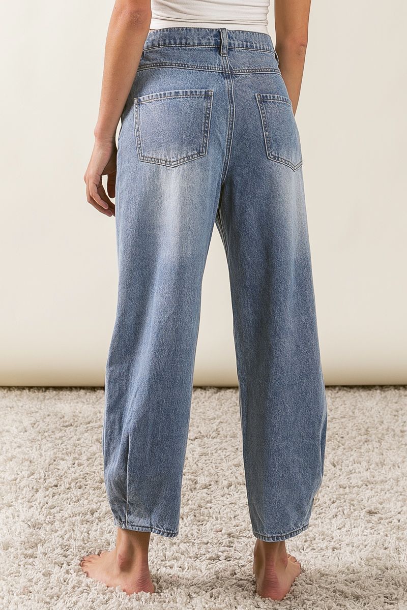 Pleated Side Wide Denim Pants by Bibi