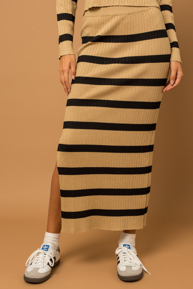 Stripe Skirt in Black and Taupe