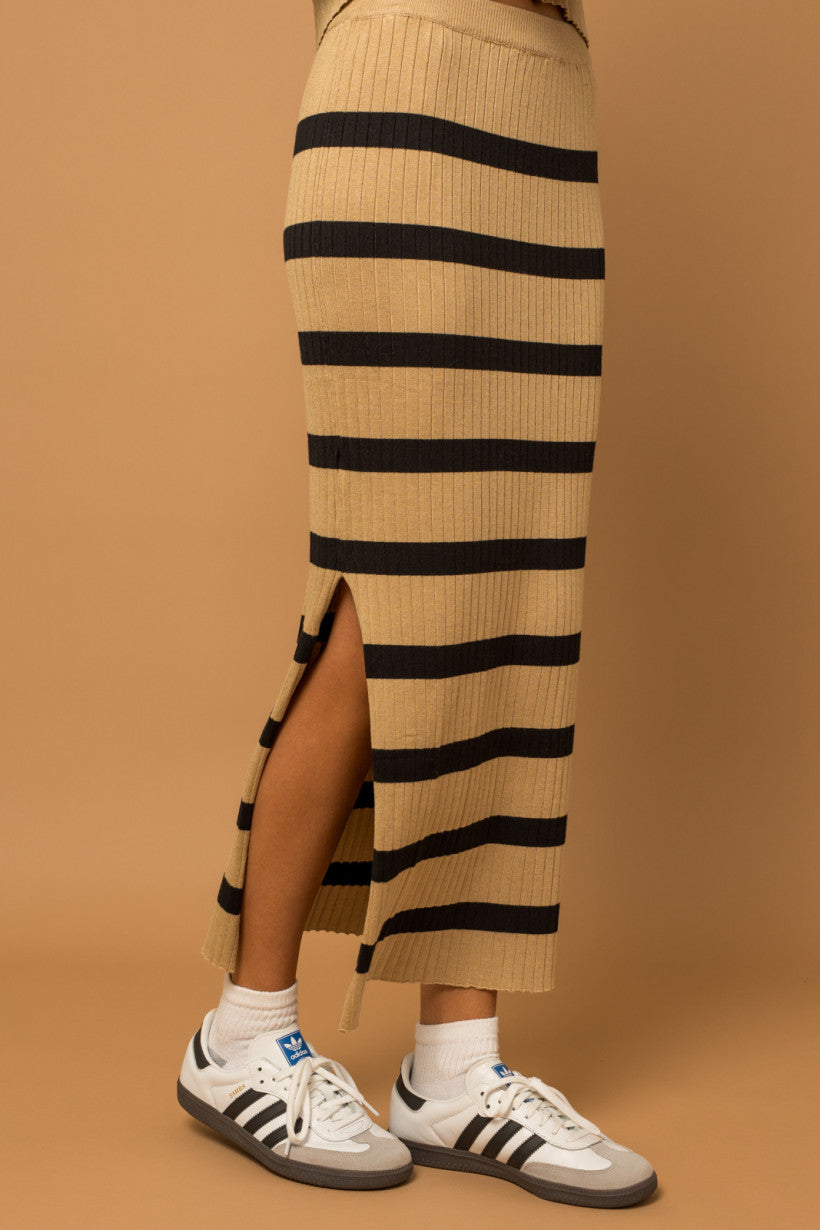 Stripe Skirt in Black and Taupe