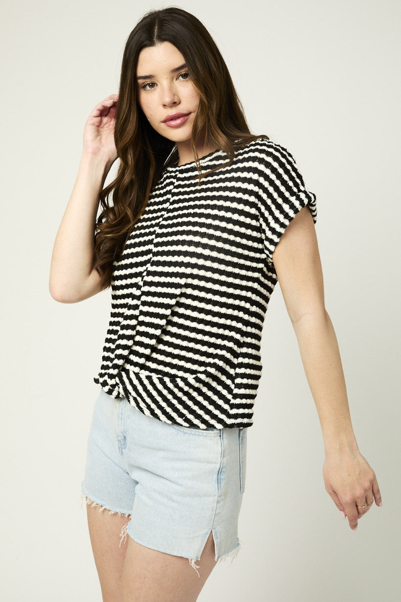 Short Sleeve Bottom Twist Stripe Top