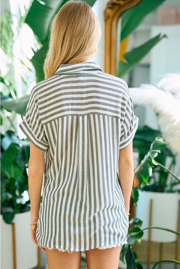 Striped Short Sleeve top with Rolled Cuffs