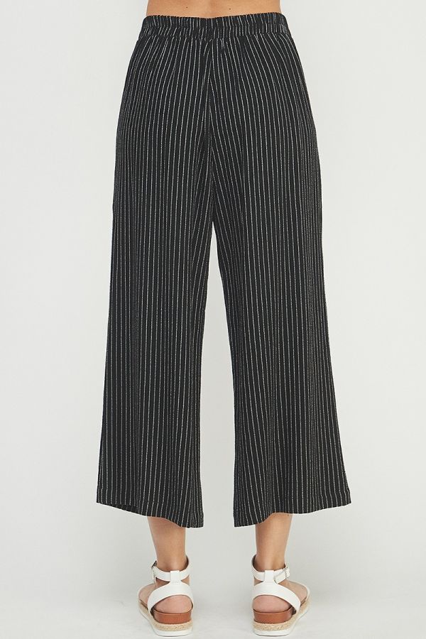 Pinstripe Crop Culottes in Black and White Stripe