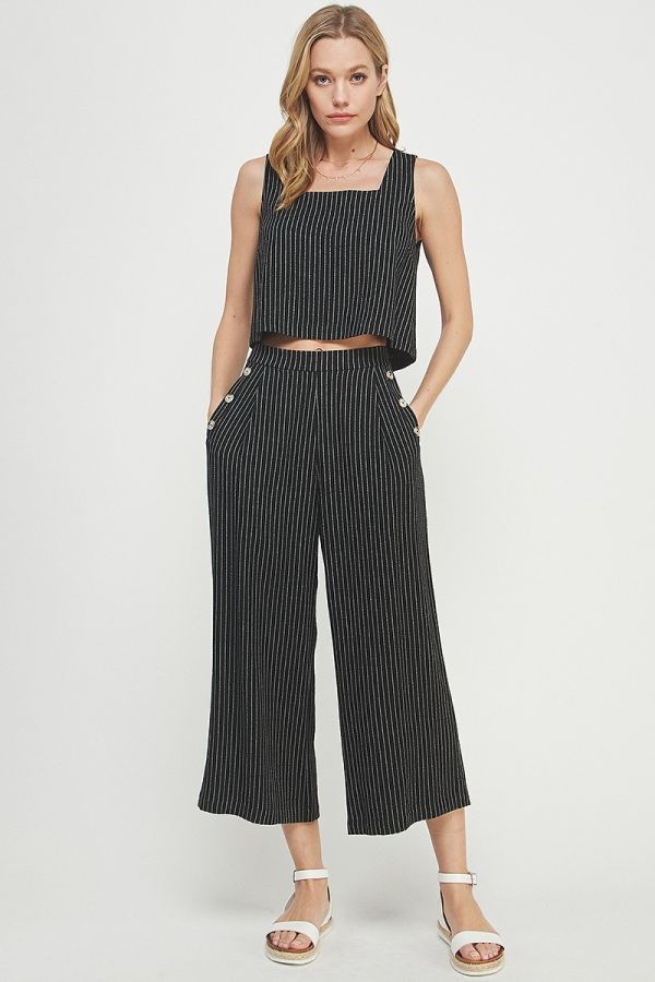 Pinstripe Crop Culottes in Black and White Stripe