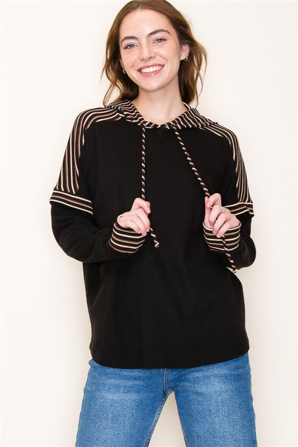 Striped Thermal hoodie in black/ striped