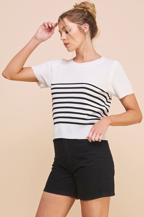 Lightweight Stripe Top in White and Black