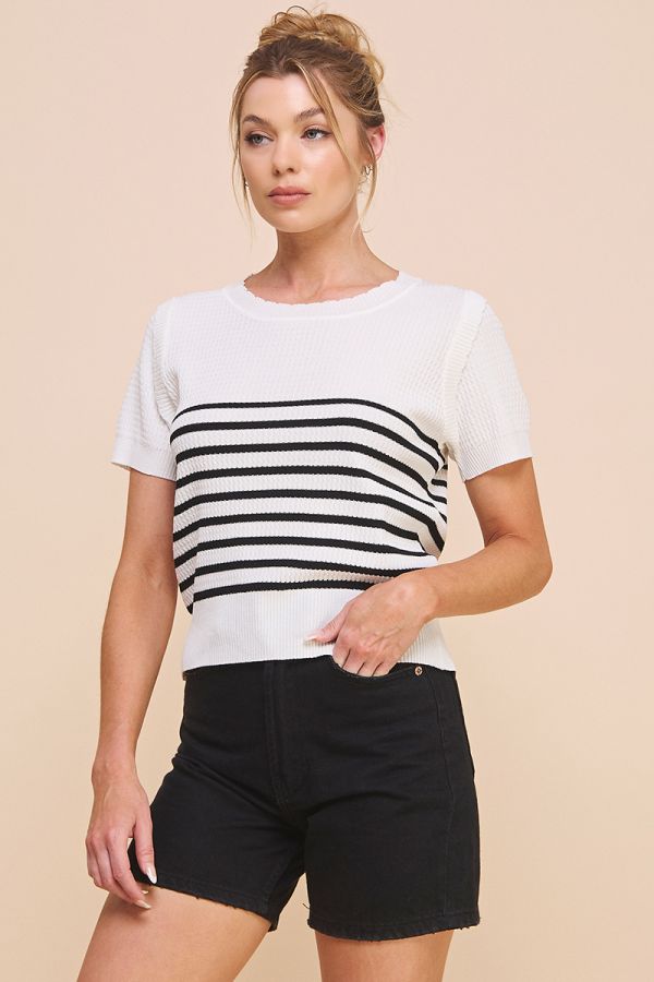 Lightweight Stripe Top in White and Black