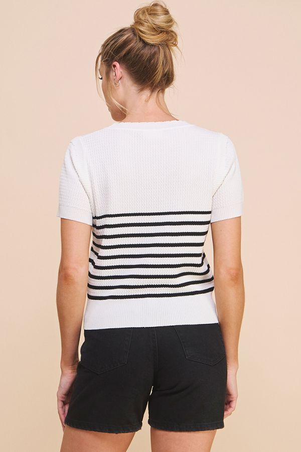 Lightweight Stripe Top in White and Black