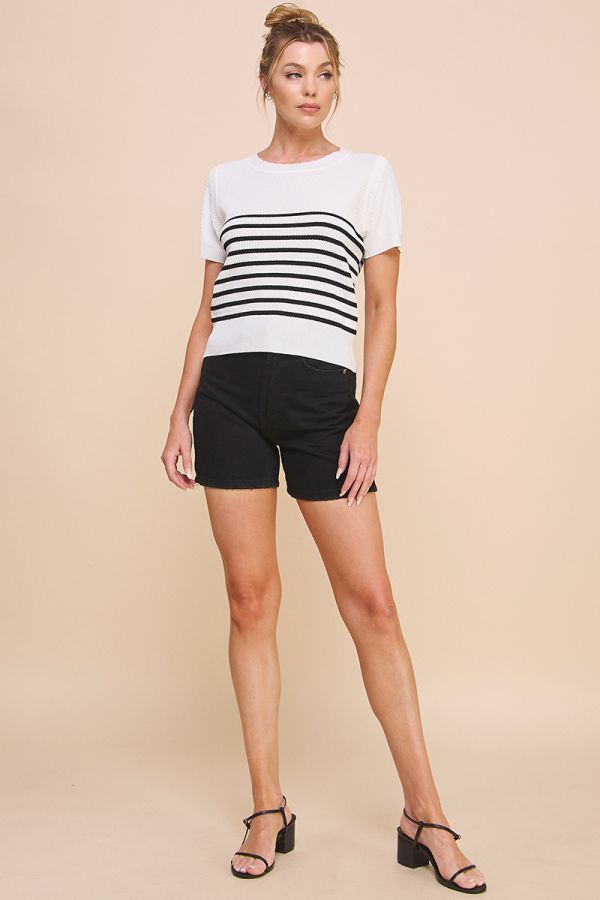 Lightweight Stripe Top in White and Black