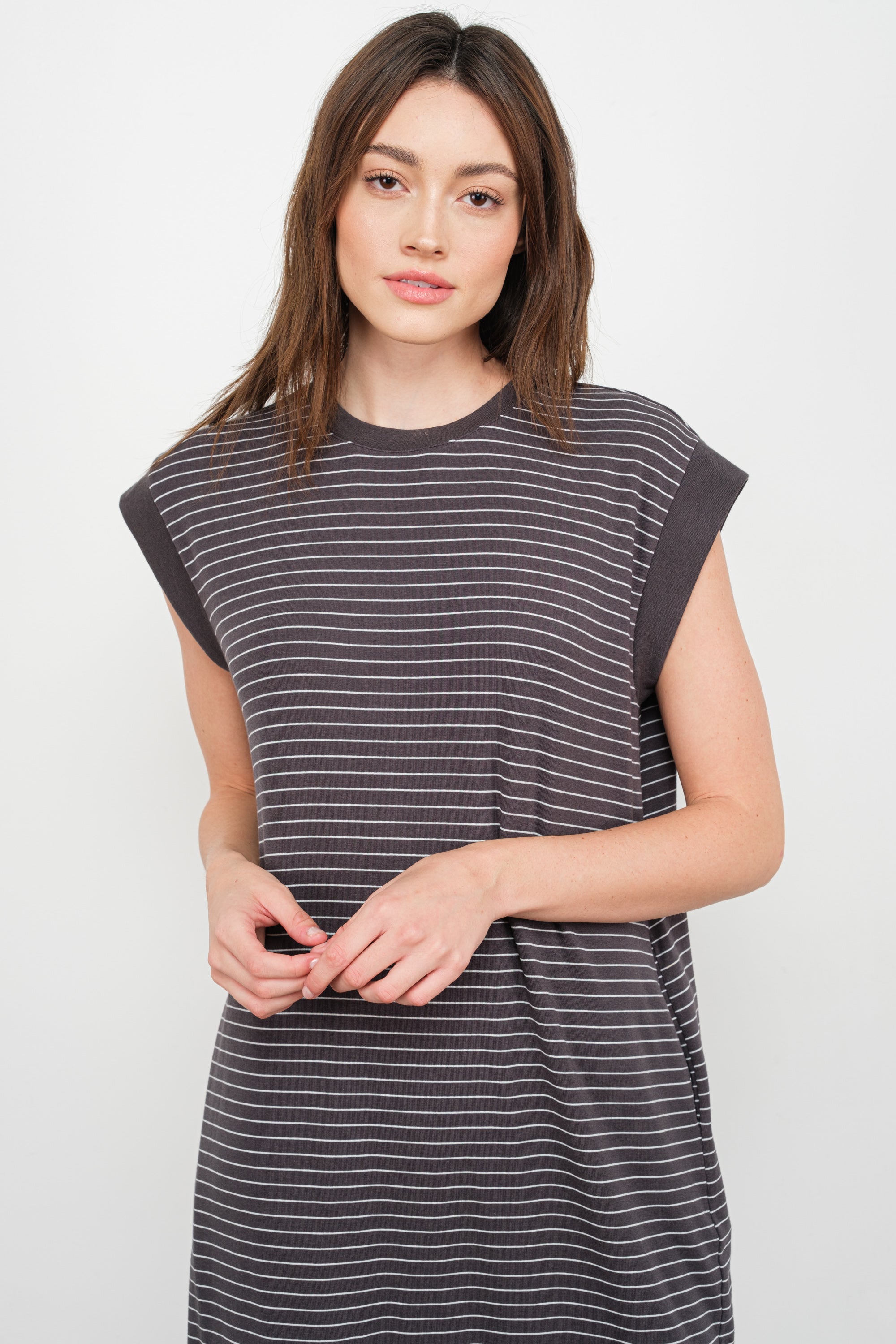 Striped Knit Dress Charcoal and white