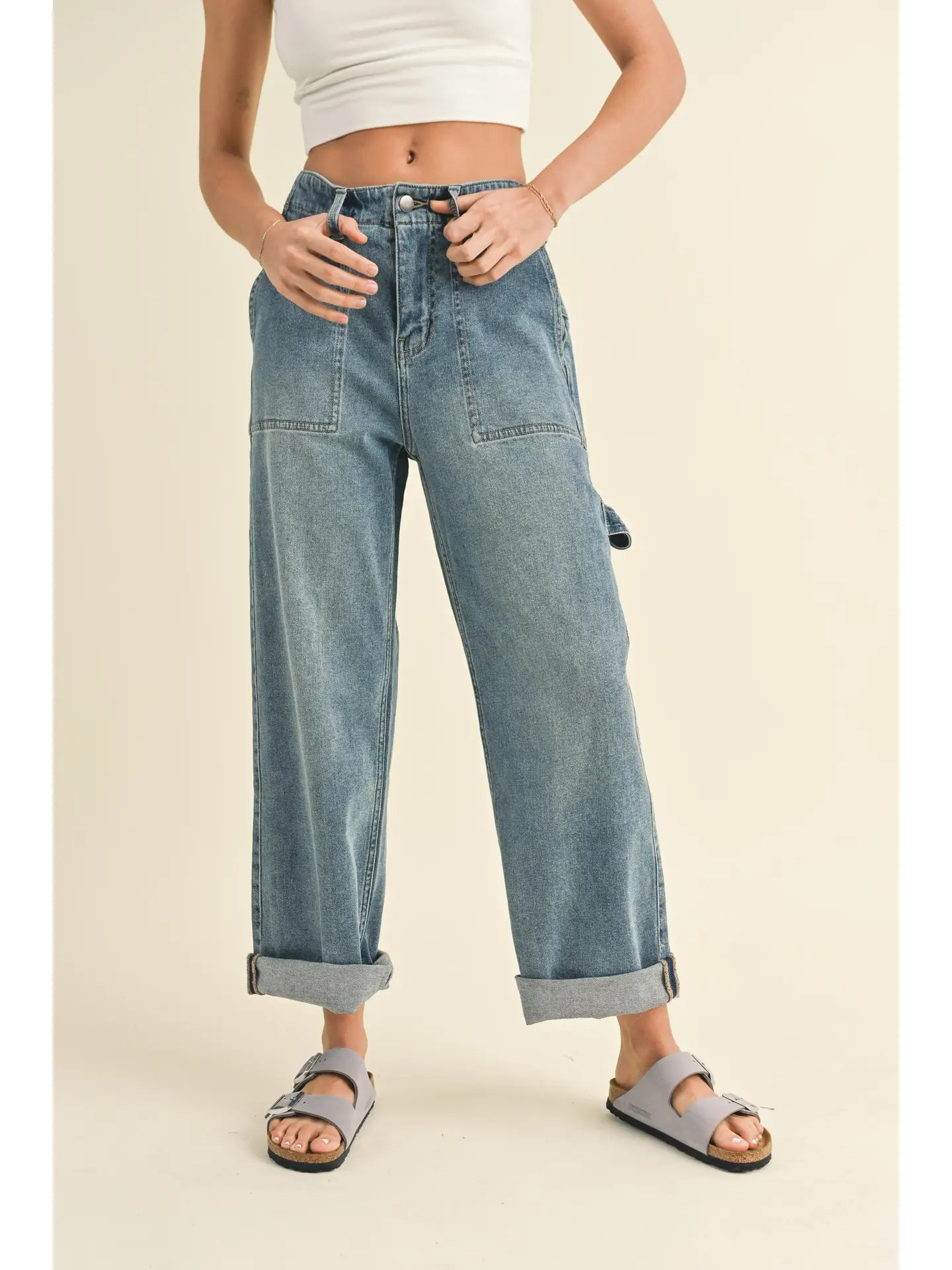 Stretch Demin Boyfriend Cuffed Jeans