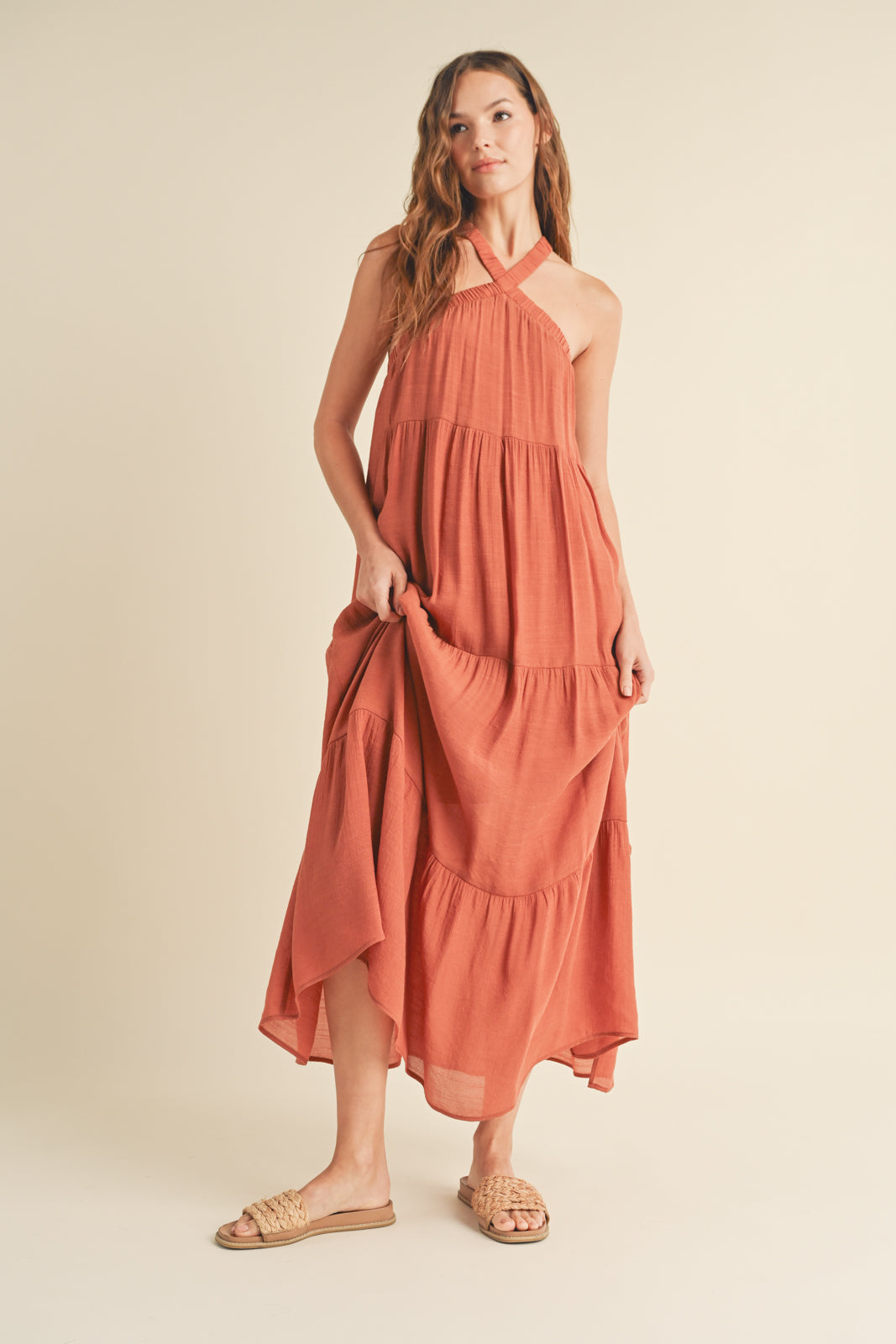 Halter Maxi Dress in Brick