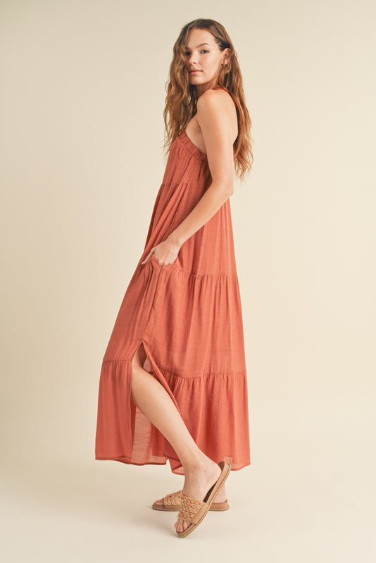 Halter Maxi Dress in Brick