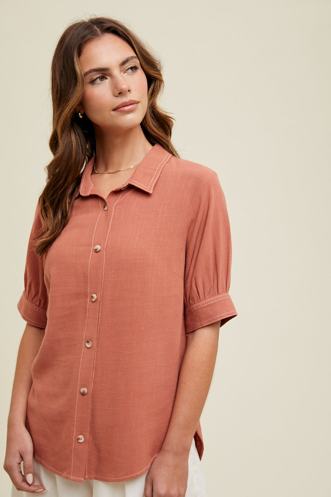 Puff Sleeve Blouse in Brick