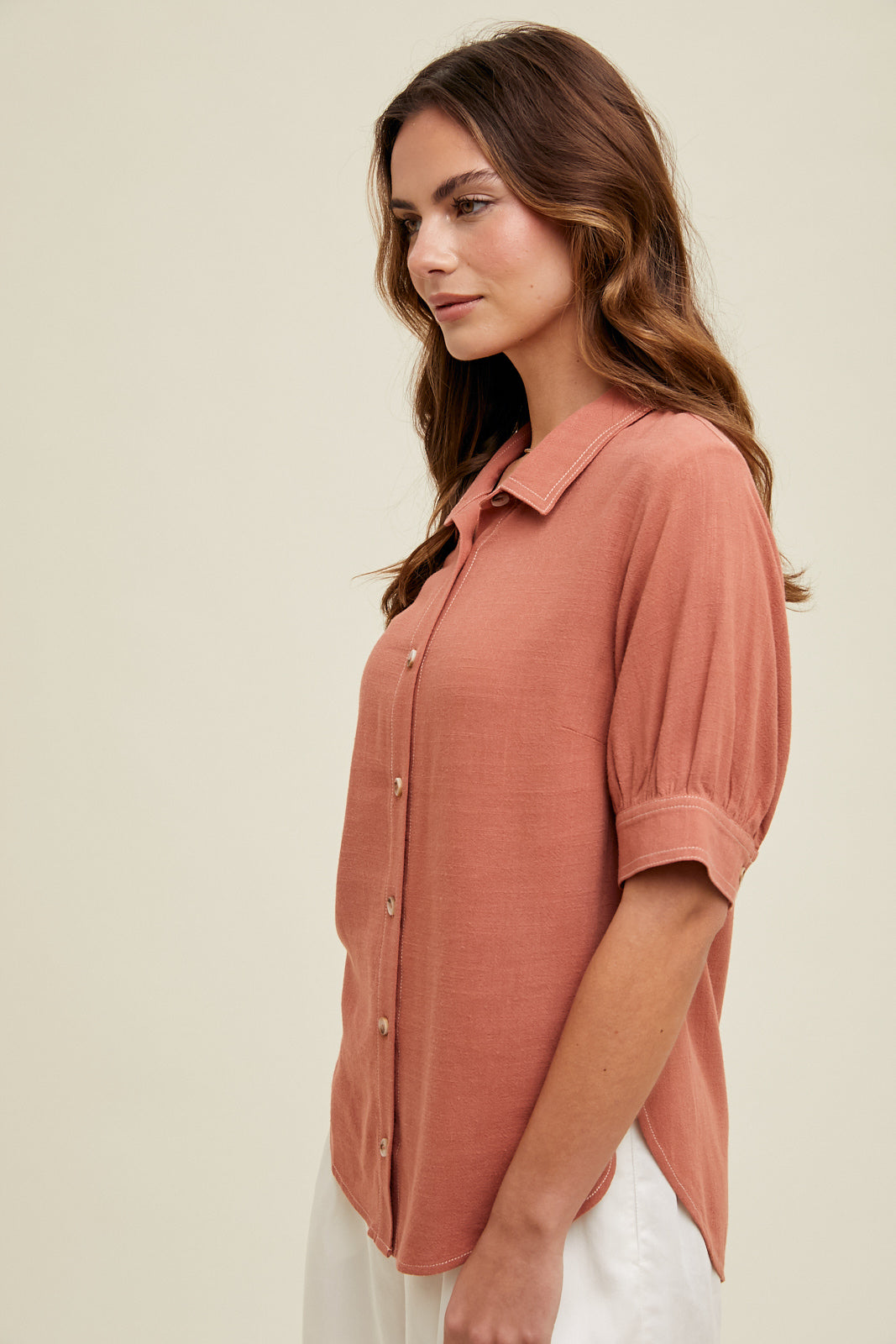 Puff Sleeve Blouse in Brick