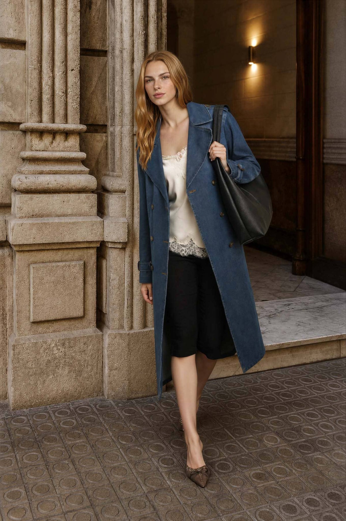 NOTCH COLLAR DENIM TRENCH COAT
