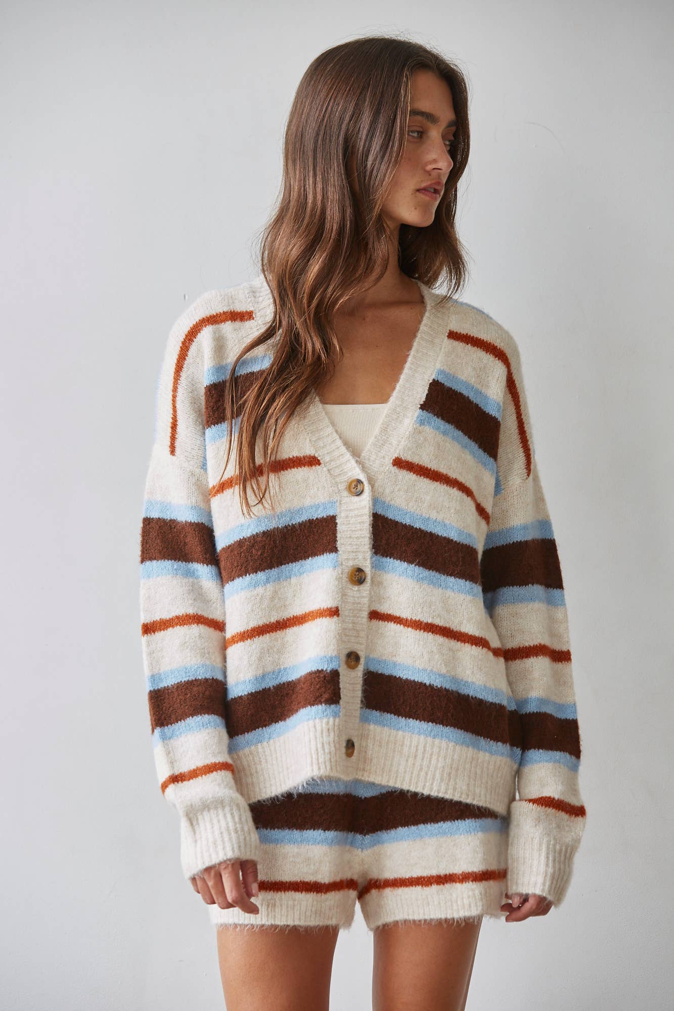 Knit Sweater Multicolor Striped Buttondown Cardigan